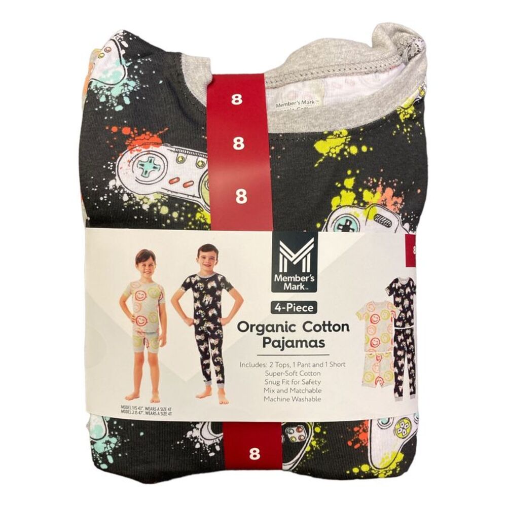 Member's Mark Boys 4 Piece Super Soft Organic Cotton Pajama Set - Gaming